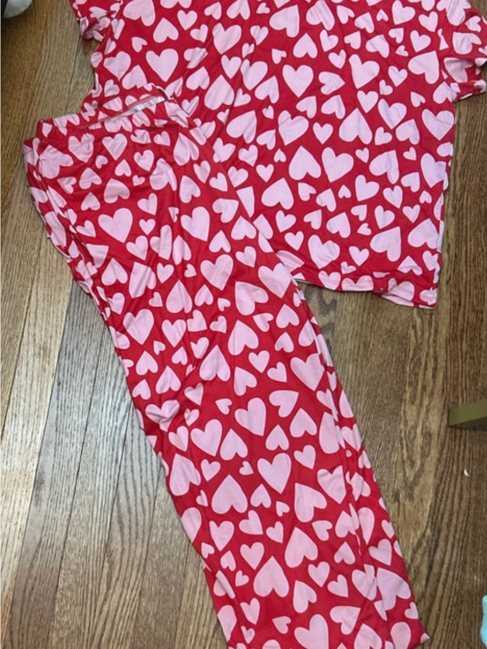 Red and Pink Heart-Print Women's Pajama Set